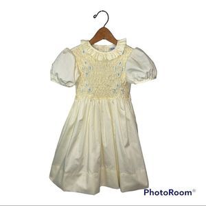 Vintage Polly Flinders Smocked Girls Dress Pale Yellow Size 6 -Easter Party
